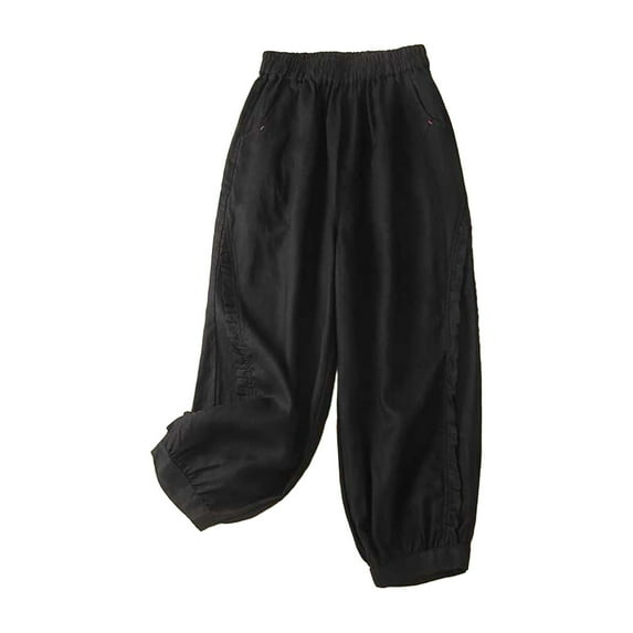 gbyLJF Women Plaid Pants Summer Casual Drawstring High Waist Straight Leg Trousers Y2K Gingham Casual Pants A02_Black XL