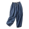 thumbnail image 1 of gbyLJF Women Plaid Pants Summer Casual Drawstring High Waist Straight Leg Trousers Y2K Gingham Casual Pants A03_Dark Blue XXL, 1 of 4