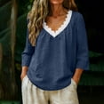 thumbnail image 1 of gbyLJF Womens Lace V Neck Shirts Cotton Lined Loose Fit 3/4 Length Sleeve T-Shirts Spring Solid Color Casual Tops Blouse, 1 of 6