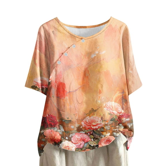 gbyLJF Women Within Plus Size Tops Womens Plain Shirts Turtle Necks Tops for Women V Neck Formal Dress Orange 4XL