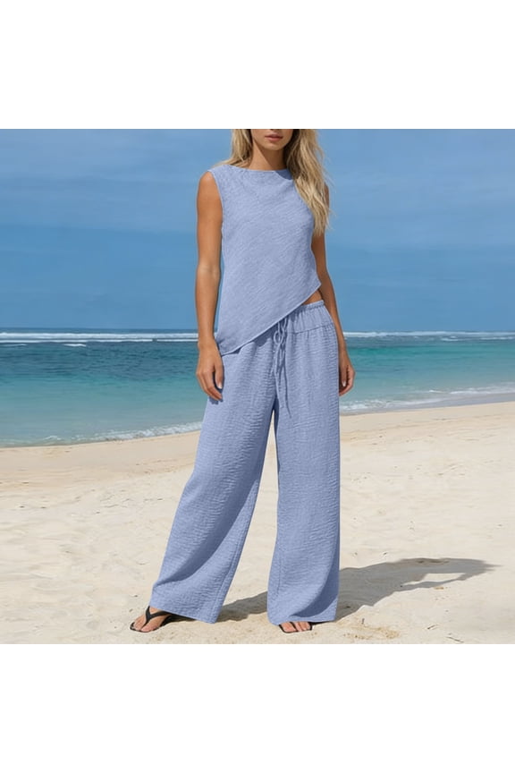Women's 2 Piece Outfits Casual Loose Sleeveless Tank Top & Wide Leg Pant Sets 2026 Summer Travel Vacation Sets