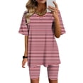 thumbnail image 1 of gbyLJF Women's 2 Piece Short Sets Striped Summer Casual Sets V-Neck Tops and Shorts Sets Loose Fit Travel Outfits Yoga Sportswear Set, 1 of 3