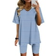 thumbnail image 1 of gbyLJF Women's 2 Piece Short Sets Striped Summer Casual Sets V-Neck Tops and Shorts Sets Loose Fit Travel Outfits Yoga Sportswear Set, 1 of 4