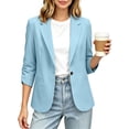 thumbnail image 1 of gbyLJF Women's 3/4 Ruched Sleeve Blazer Lightweight Single Button Front Office Jacket Casual Business Notched Lapel Cardigan, 1 of 8
