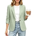thumbnail image 1 of gbyLJF Women's 3/4 Ruched Sleeve Blazer Lightweight Single Button Front Office Jacket Casual Business Notched Lapel Cardigan, 1 of 8