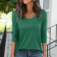 thumbnail image 1 of gbyLJF Women's 3/4 Sleeve Shirts with Pocket Loose Fit Solid Color V-neck Pullover Tee Spring Summer Basic Tops, 1 of 6