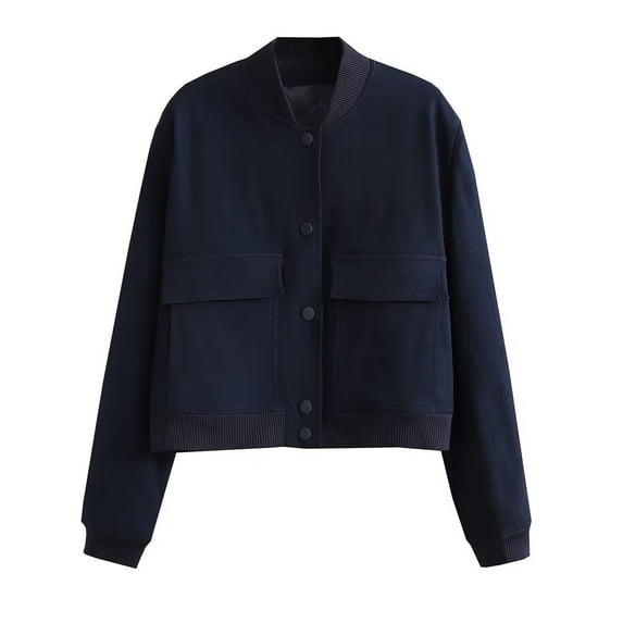 gbyLJF Women's Bomber Jackets Lightweight Casual Jacket Button Up Windbreaker Fall Outerwear with Pockets A01_Navy L