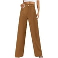 thumbnail image 1 of gbyLJF Women's Casual Wide Leg Pants Solid Color Button High Waisted Trousers Daily Business Work Long Pants, 1 of 6