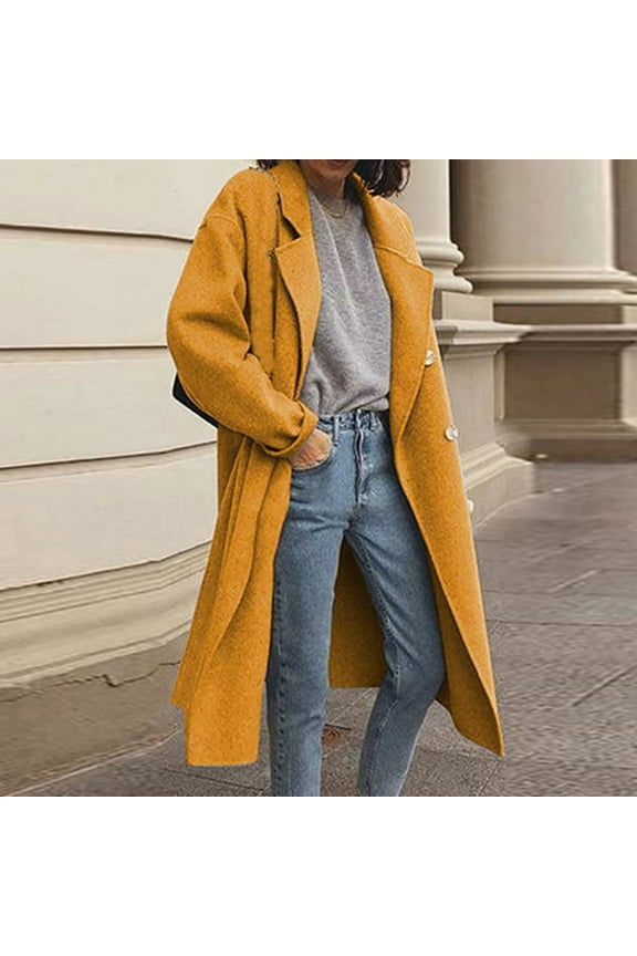 Women's Classic Double Breasted Long Wool Pea Coat Fashion Winter Trench Coat Fashion Old Women Plus Size Casual Overcoat