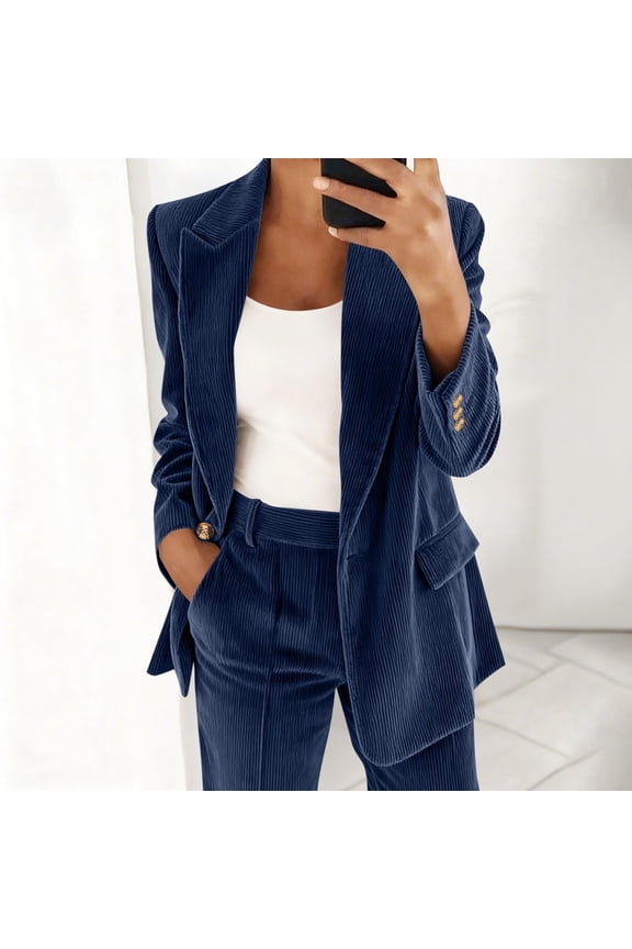 Women's Corduroy Suit Jacket Long Sleeve Solid Color Lapel Cardigan One-button Down Casual Office Business Tops Coats