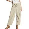thumbnail image 1 of gbyLJF Women's Corduroy Trousers Casual Double-pockets Loose Fit Wide Leg Pants Drawstring Stretch Waist Knitted Long Pants, 1 of 9