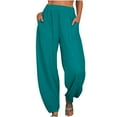 thumbnail image 1 of gbyLJF Women's Cotton Linen Harem Pants Fall Casual Loose Fit High Waisted Pants Baggy Lounge Trousers with Pockets Mint Green XXL, 1 of 7