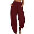 thumbnail image 1 of gbyLJF Women's Cotton Linen Harem Pants Fall Casual Loose Fit High Waisted Pants Baggy Lounge Trousers with Pockets Wine S, 1 of 7