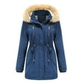 thumbnail image 1 of gbyLJF Women's Cotton-padded Jacket Mid-length Long Sleeve Hooded Overcoat Fleece Wool-neck Coat with Zipper Pockets Winter Outwear, 1 of 8