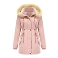 thumbnail image 1 of gbyLJF Women's Cotton-padded Jacket Mid-length Long Sleeve Hooded Overcoat Fleece Wool-neck Coat with Zipper Pockets Winter Outwear, 1 of 8