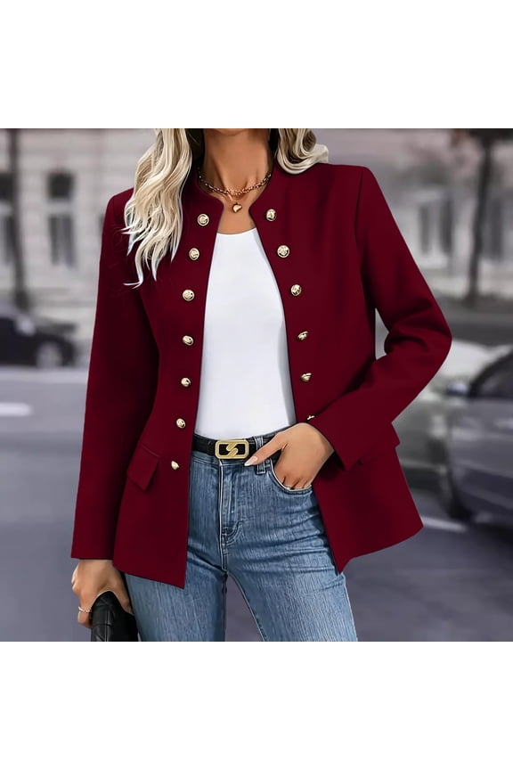 Women's Double Breasted Jacket Casual Dressy Open Front Long Sleeve Blazer Stand-up Collar Vintage Steampunk Coats