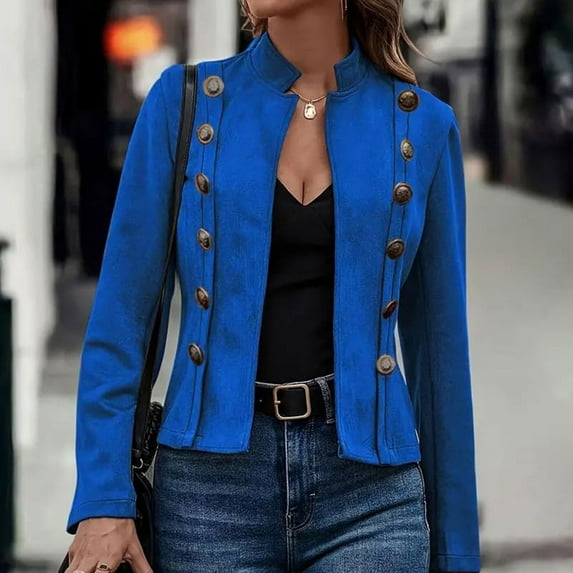 gbyLJF Women's Double Breasted Jacket Regular Fit Solid Color Stand Up Collar Long Sleeve Coat Casual Fashion Short Blouse Coat