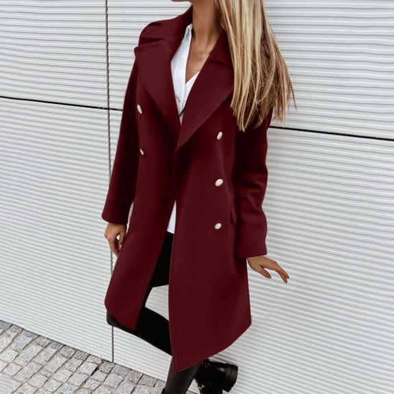 gbyLJF Women's Double Breasted Wool Coat Winter Long Sleeve Trench Coat Fashion Casual Elegant Overcoat Windbreaker Outwear