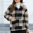 thumbnail image 1 of gbyLJF Women's Double-sided Fleece Jacket Thickened Checkered Button Down Coat Long Sleeve Lapel Jacket Winter Outwear, 1 of 9