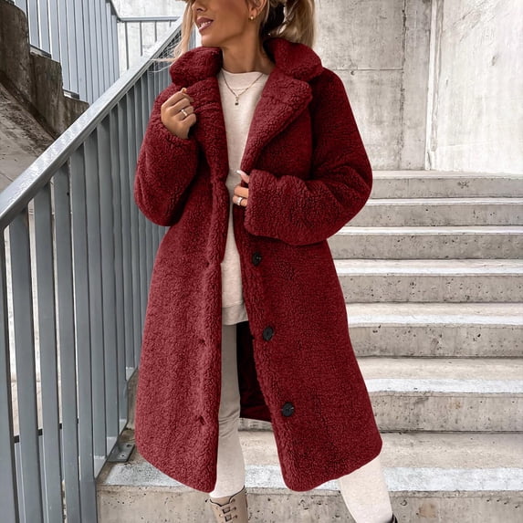 gbyLJF Women's Double-sided Fleece Overcoat Mid-length Loose Fit Thickened Button Up Jacket Long Sleeve Lapel Top Winter Warm Jacket