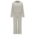 thumbnail image 1 of gbyLJF Women's Fall Winter Casual Suits 2 Piece Soft Comfy Striped Knitted Outfits Solid Color Hooded Sweaters Long Pants Sets, 1 of 6