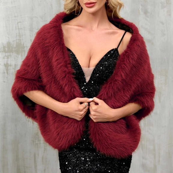 gbyLJF Women's Faux Fur Shawl Winter Faux Fur Collar Fur Wraps Scarf Wedding Party Evening Cape for Winter Coat