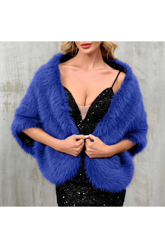 Women's Faux Fur Shawl Winter Faux Fur Collar Fur Wraps Scarf Wedding Party Evening Cape for Winter Coat