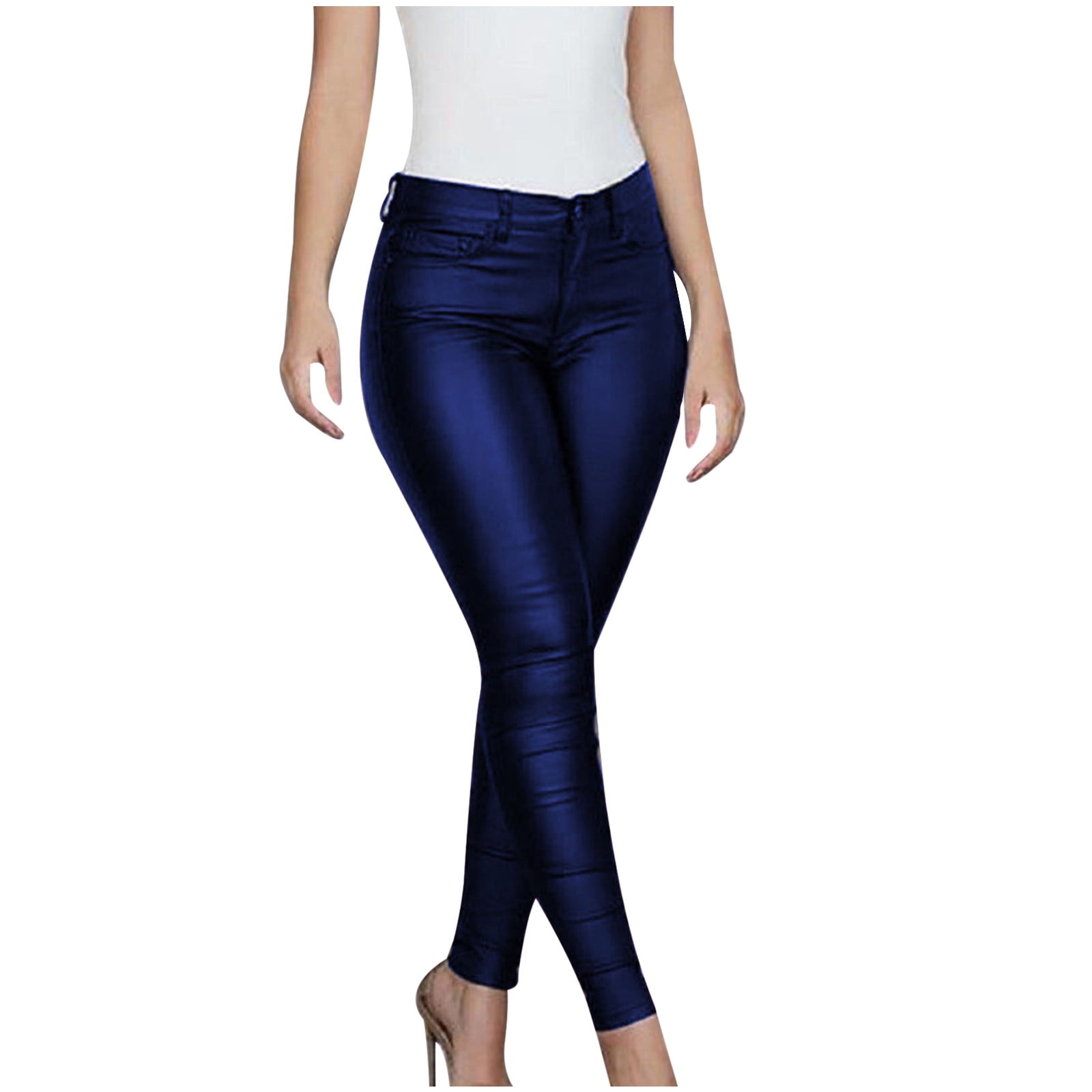 gbyLJF Women's Faux Leather Leggings Casual Solid Color Tight Pleather Pants Stretchy Ankle Leggings PU Tights