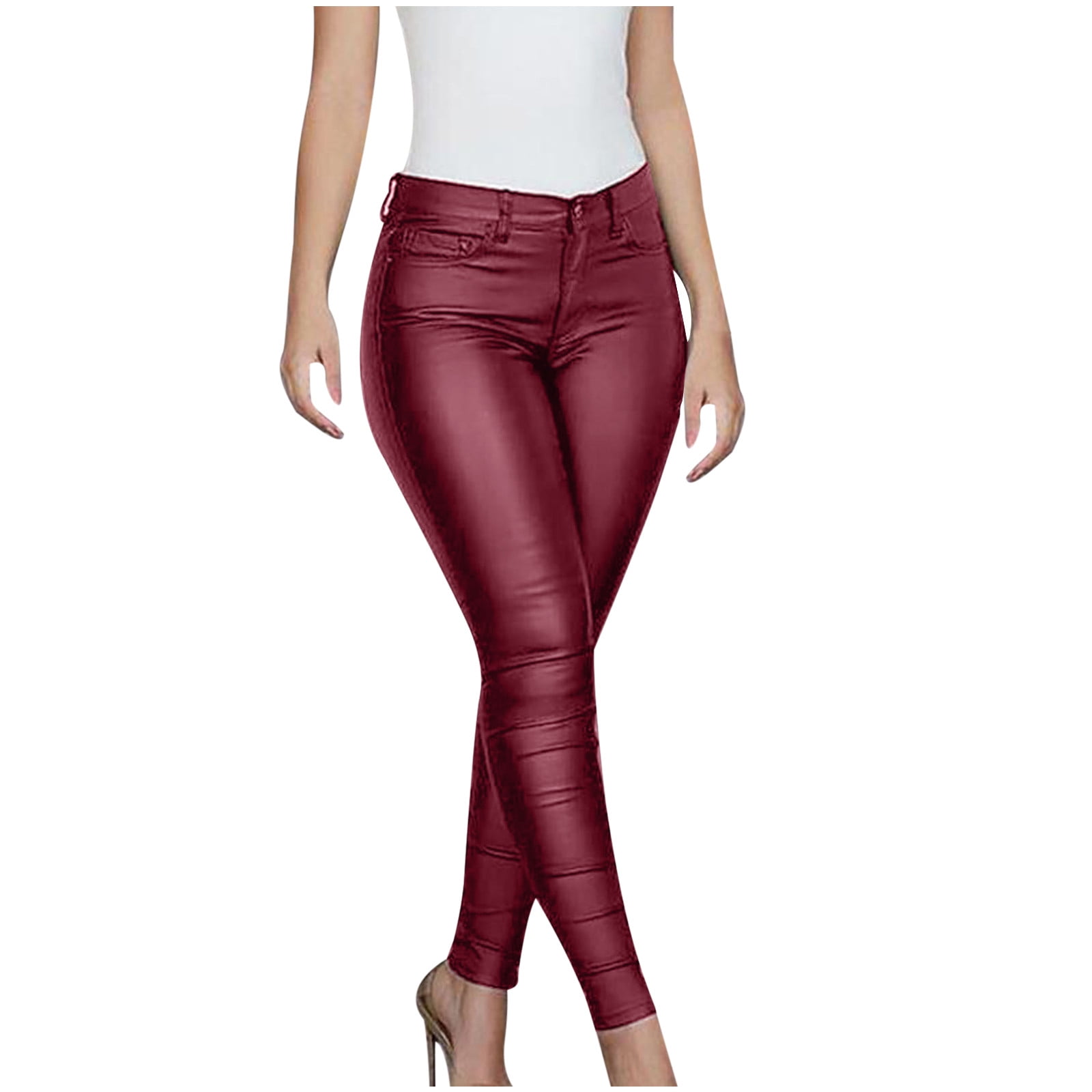 gbyLJF Women's Faux Leather Leggings Casual Solid Color Tight Pleather Pants Stretchy Ankle Leggings PU Tights
