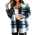 thumbnail image 1 of gbyLJF Women's Flannel Plaid Shacket Long Sleeve Button Down Shirts Outerwear Comfy Woolen Jacket Coats Blue L, 1 of 3