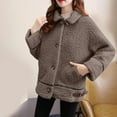 thumbnail image 1 of gbyLJF Women's Fleece Jacket Solid Color Button Down Laple Plush Coat Winter Thickened Warm Outwear Jacket with Pockets, 1 of 6