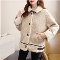 thumbnail image 1 of gbyLJF Women's Fleece Jacket Solid Color Button Down Laple Plush Coat Winter Thickened Warm Outwear Jacket with Pockets, 1 of 6