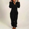 thumbnail image 1 of gbyLJF Women's Fleece One-Piece Pajamas Solid Color Zipper Hooded Jumpsuits Soft Comfy Home Clothing with Pockets, 1 of 7