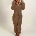 thumbnail image 1 of gbyLJF Women's Fleece One-Piece Pajamas Solid Color Zipper Hooded Jumpsuits Soft Comfy Home Clothing with Pockets, 1 of 7