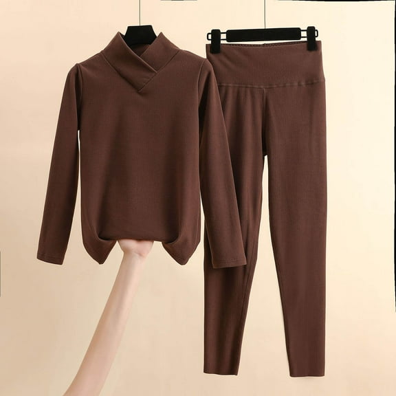 gbyLJF Women's Fleece Pajama Sets Solid Color Long Sleeve Pullover and Long Pant Thickened Warm 2 Piece Nightwear Sleepwear for Women