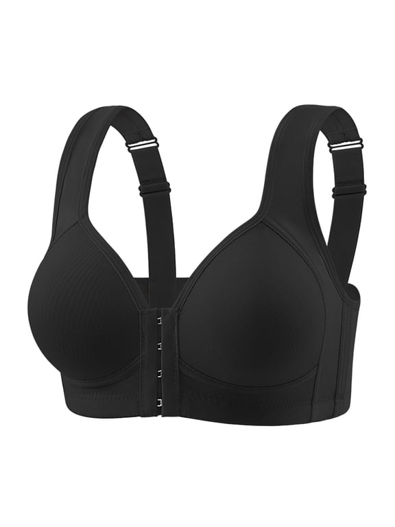 Women's Front Closure Bra Full Coverage Wire Free Solid Color Push Up Daily Bra Comfortable Plus Size Bra