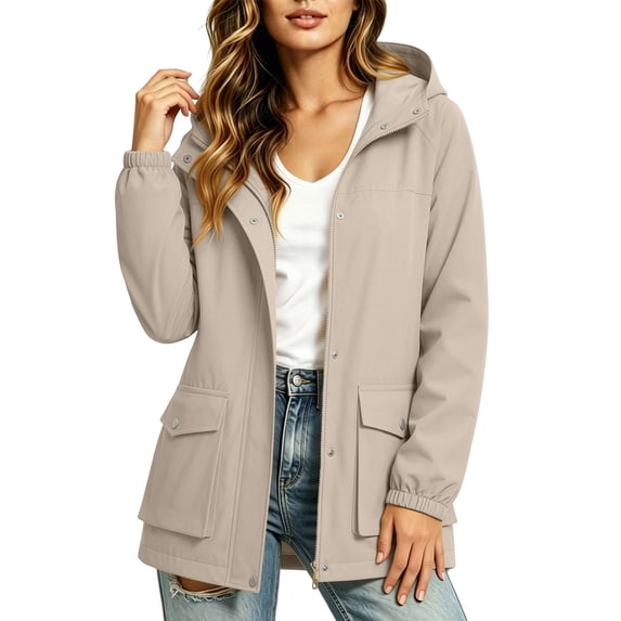 gbyLJF Women's Full Zip Waterproof Rain Jacket Hooded Water-Resistant Coat Lightweight Climbing Windbreaker Jackets