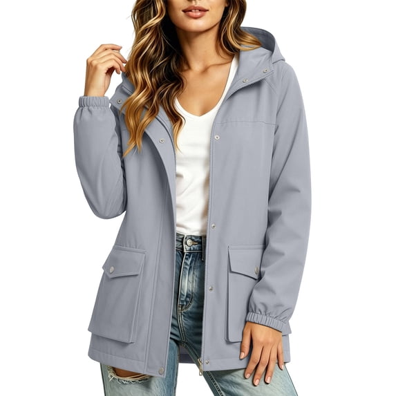 gbyLJF Women's Full Zip Waterproof Rain Jacket Hooded Water-Resistant Coat Lightweight Climbing Windbreaker Jackets