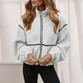 thumbnail image 1 of gbyLJF Women's Full Zipper Fleece Coat Solid Color Casual Long Sleeve Warm Jacket Winter Loose Fit Outwear With Pocket, 1 of 9