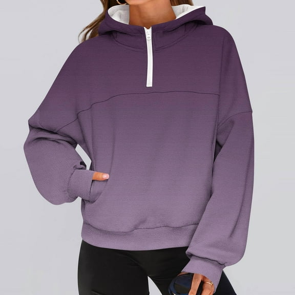 gbyLJF Women's Gradient Half Zipper Pullover Half-open Loose Round Neck Sweatshirt Oversized Casual Long Sleeve Hooded Top with Pocket