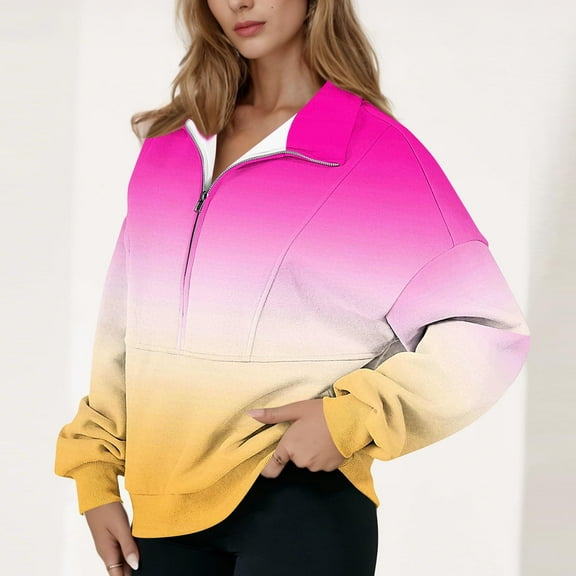 gbyLJF Women's Half Zip Hoodie Gradient Lapel Long Sleeve Pullover Sweatshirt Casual Quarter Zipper Hoodies