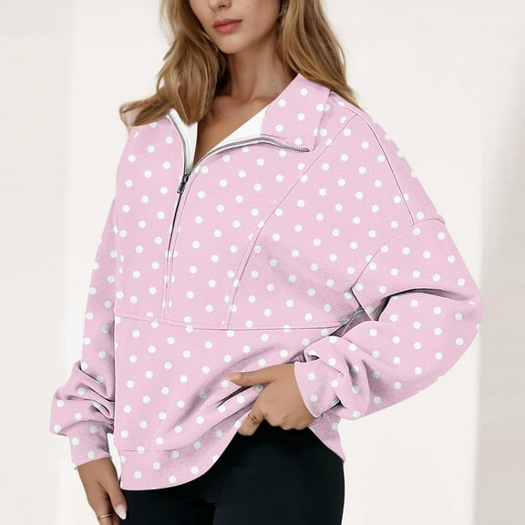 gbyLJF Women's Half Zip Hoodie Lapel Long Sleeve Printed Pullover Sweatshirt Casual Quarter Zipper Hoodies
