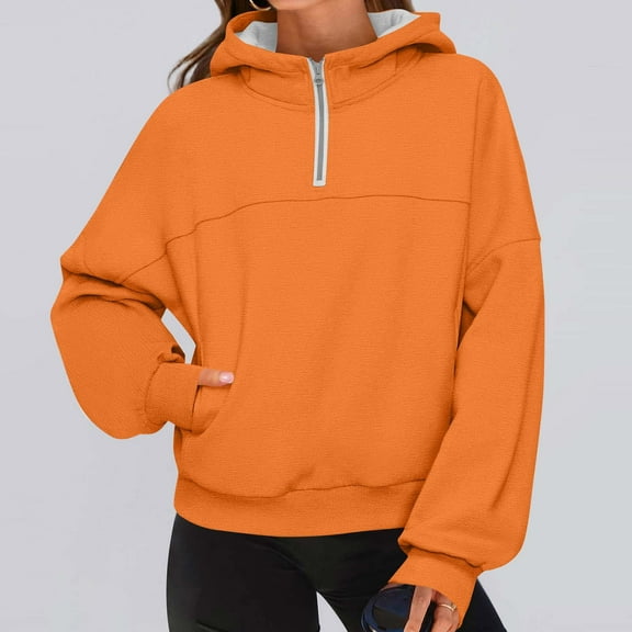 gbyLJF Women's Half Zipper Pullover Half-open Loose Round Neck Sweatshirt Oversized Casual Long Sleeve Hooded Top with Pocket
