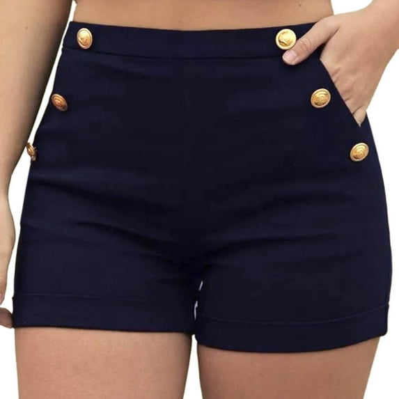 gbyLJF Women's High Waist Front Button Cargo Shorts Summer Vintage Sailor Shorts Plus Size Solid Color Pinup Shorts