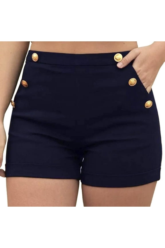 Women's High Waist Front Button Cargo Shorts Summer Vintage Sailor Shorts Plus Size Solid Color Pinup Shorts