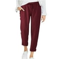 thumbnail image 1 of gbyLJF Women's High Waist Linen Blend Taper Leg Comfy Beach Crop Pants Solid Color Plus Size Slacks with Pockets Wine 5XL, 1 of 6