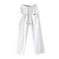 thumbnail image 1 of gbyLJF Women's High Waist Palazzo Pants Comfy Pull-On Cotton Linen Straight Leg Pants Baggy Wide Leg Pants with Pockets A01_White XL, 1 of 3