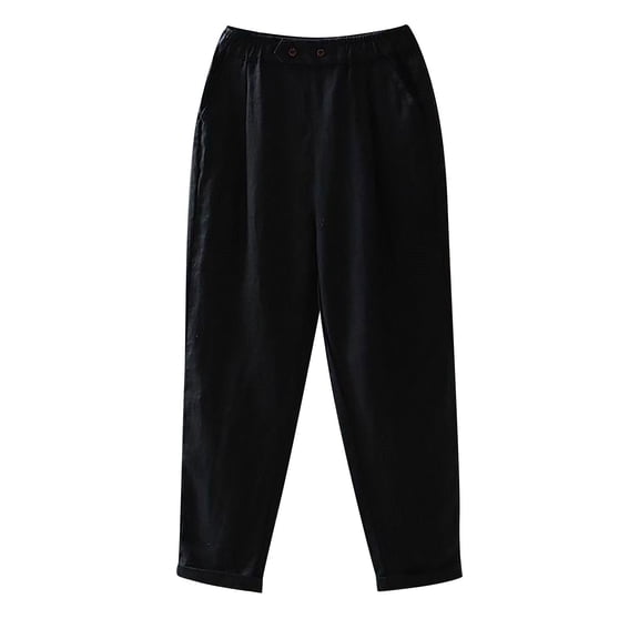 gbyLJF Women's High Waist Palazzo Pants Comfy Pull-On Cotton Linen Straight Leg Pants Baggy Wide Leg Pants with Pockets A02_Black 3XL