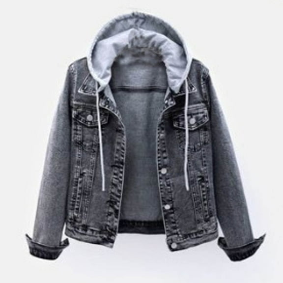 gbyLJF Women's Hooded Denim Jacket Long Sleeve Drawstring Short Blouse Coats Button Down Outwear with Multiple Pockets