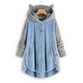 thumbnail image 1 of gbyLJF Women's Hoodies Coat Cat Ear Cap Plush Tops Fashion Winter Plus Size Warm Button Down Long Sleeve Stitching Pullover Sweaters, 1 of 5
